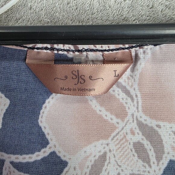 Womens SJS Floral Navy & Pink Sleeveless Midi Dress Polyester Stretch Size L - Picture 3 of 8